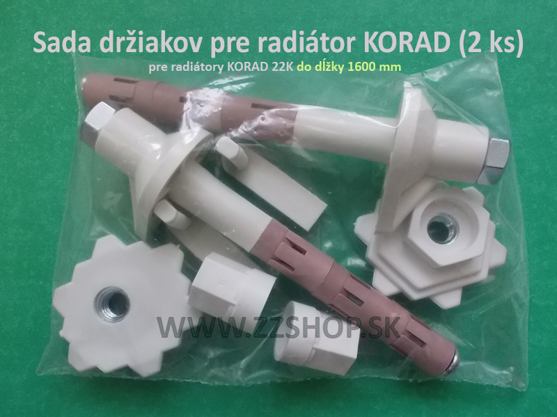 Sada nástenných držiakov (2 ks) pre panelové oceľové radiátory KORAD 22K Kompakt s privarenými príchytkami do maximálnej dĺžky 1600 mm (160 cm).