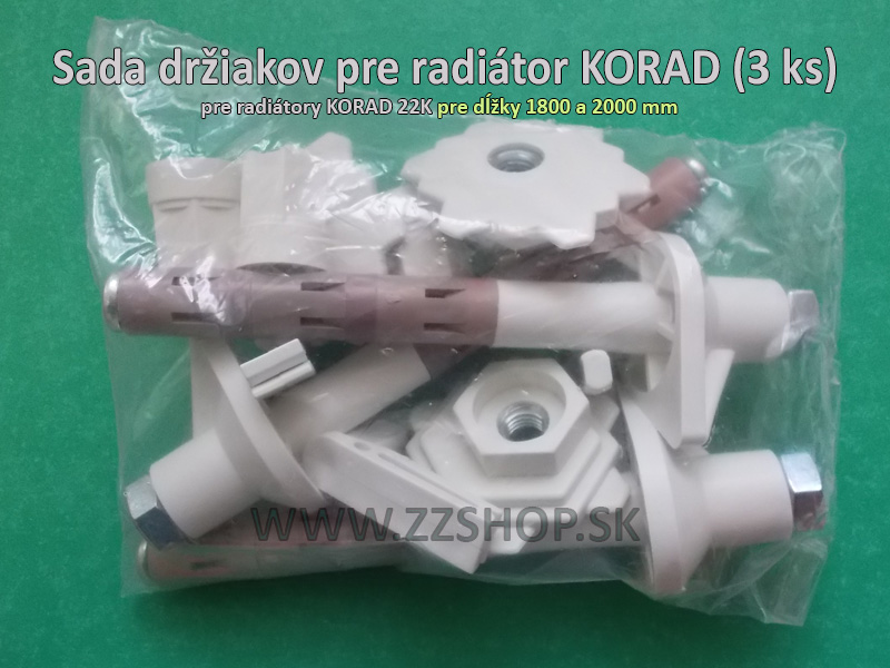 Sada nástenných držiakov (3 ks) pre panelové oceľové radiátory KORAD 22K Kompakt s privarenými príchytkami od dĺžky 1800 mm (180 cm).