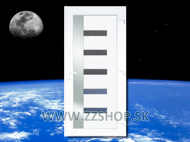 Štýlové biele plastové vchodové dvere Gagarin s izolačným dvojsklom