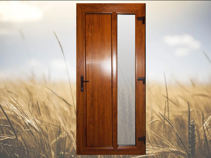 Plastové vchodové dvere Vertical Glass ZD v zlatom dubovom prevedení