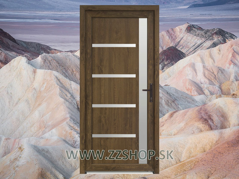 Dvojfarebné vstupné plastové dvere California majú 6-komorové profily a 27 mm hrubý panel.